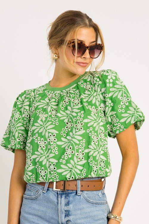 Embroidery Eyelet Banded Top, Green - 0519-121h.jpg