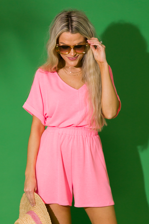 Knit Romper, Neon Pink