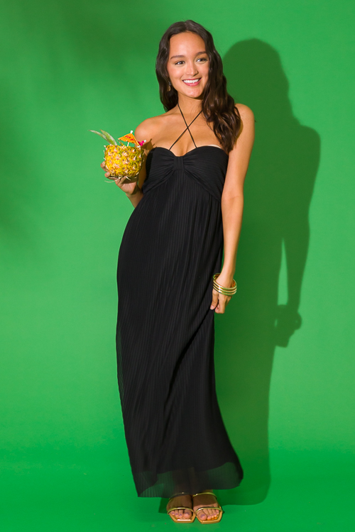 Pleated Halter Midi, Black