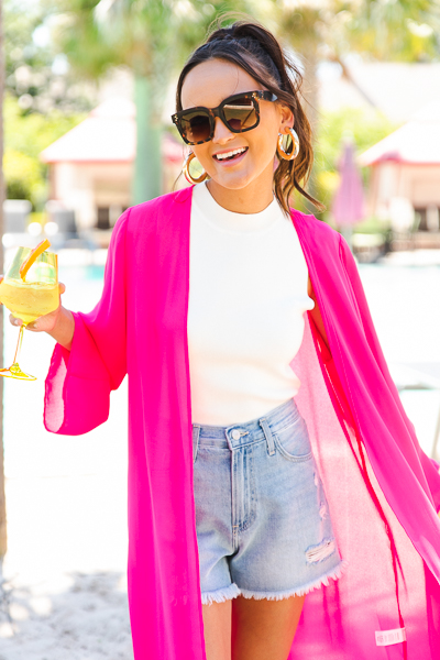 Long Line Kimono, Neon Fuchsia