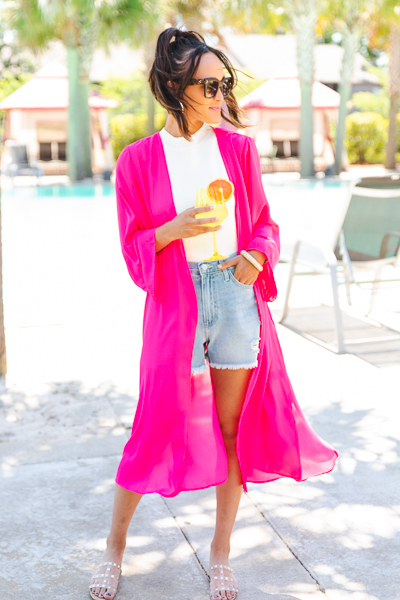 Long Line Kimono, Neon Fuchsia