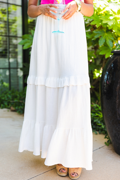 Gauze Ruffled Maxi Skirt, Ivory