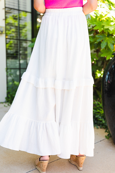 Gauze Ruffled Maxi Skirt, Ivory