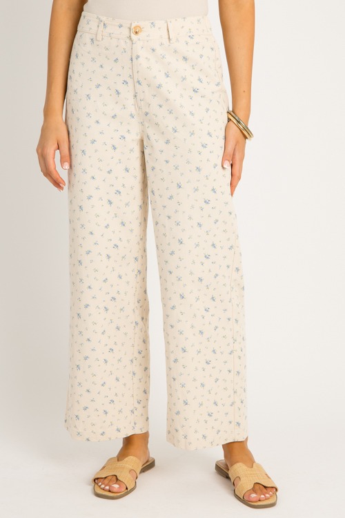 Ditsy Floral Pants, Taupe/Blue