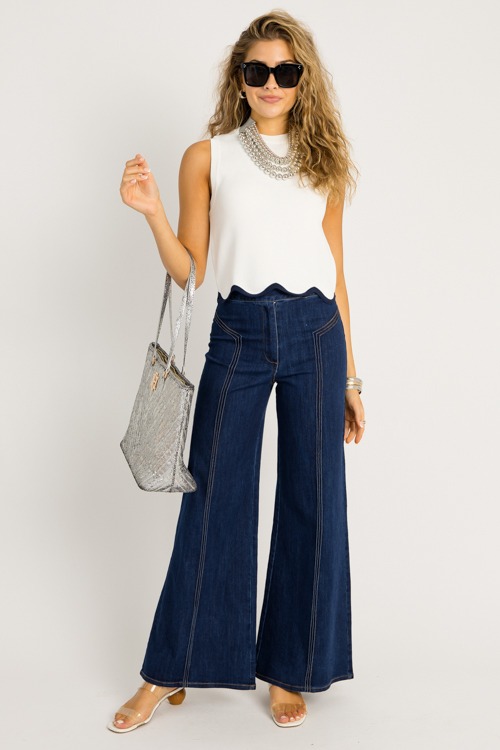 Scallop Contrast Hem Tank, Off White