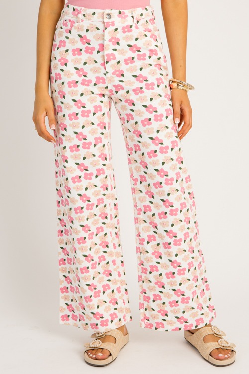 Floral Print Jeans, Pink