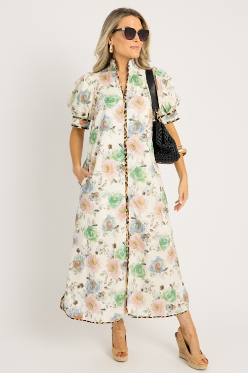 Floral Leopard Trim Maxi, Ecru