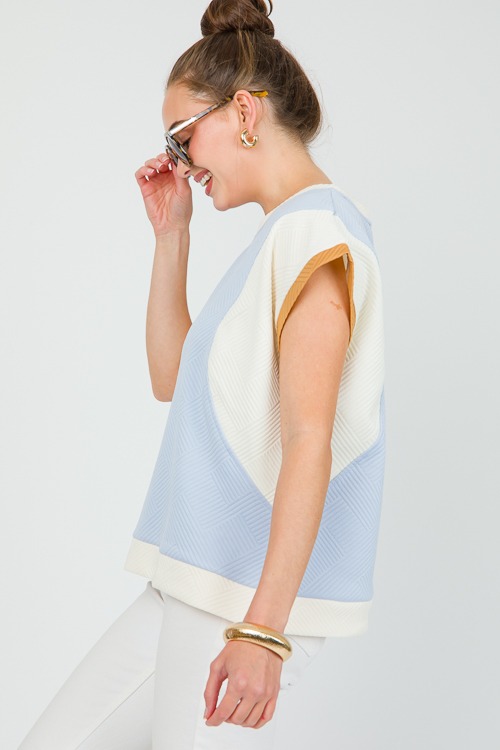 Colorblock Texture Top, Lt. Blue - SALE - The Blue Door Boutique