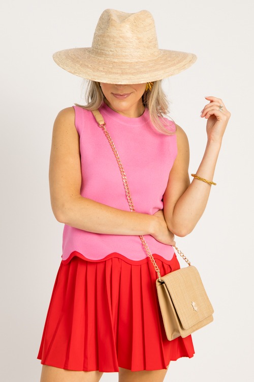 Scallop Contrast Hem Tank, Pink
