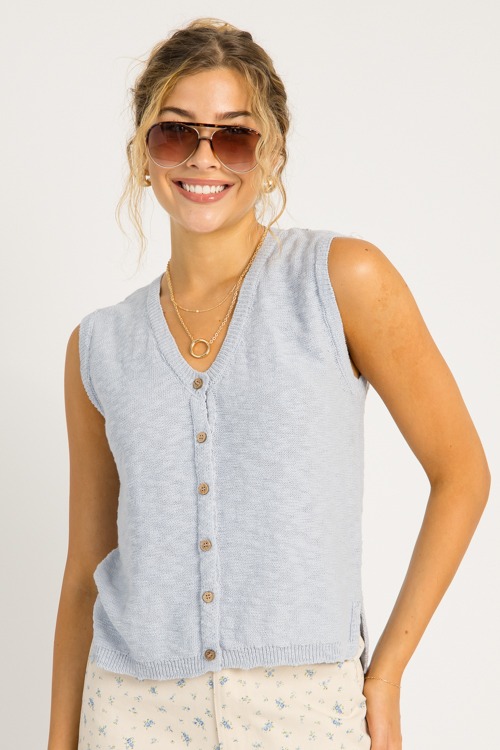 Button Up Sweater Vest, Dusty Blue