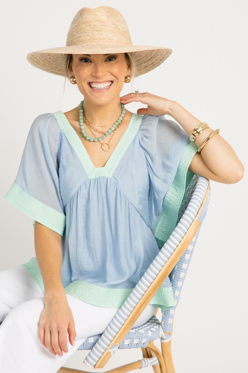 Colorblock Babydoll Top, Blue/Mint