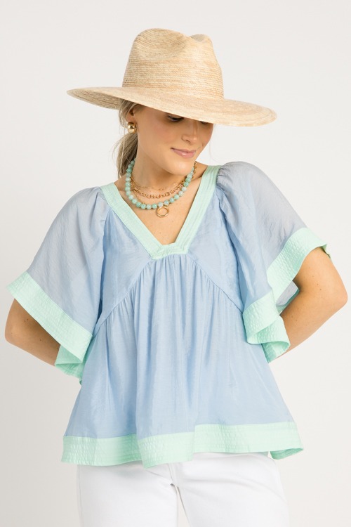 Colorblock Babydoll Top, Blue/Mint - 0522-29.jpg