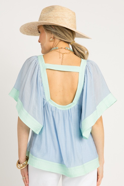 Colorblock Babydoll Top, Blue/Mint - 0522-31.jpg