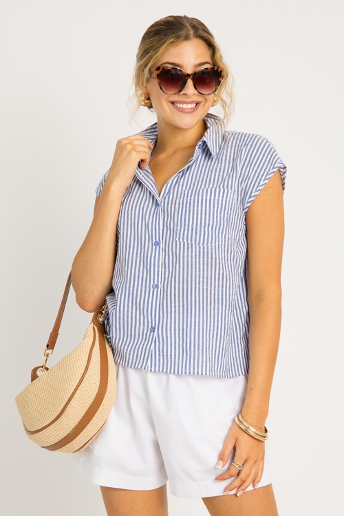 Stripe Dolman Button Up, Deep Blue