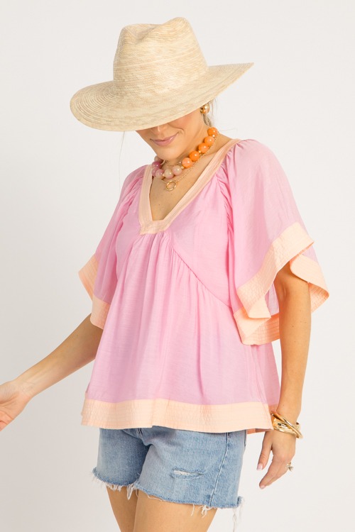 Colorblock Babydoll Top, Pink/Apricot