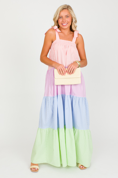 Gingham Tie Strap Maxi, Multi - SALE - The Blue Door Boutique