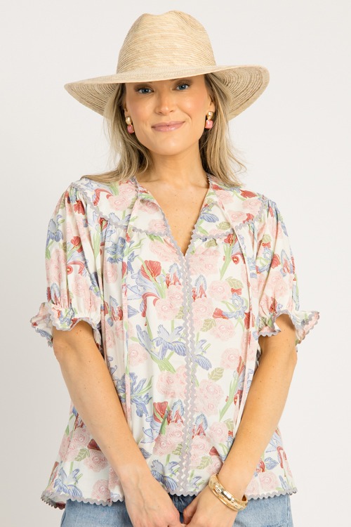 Ric Rac Floral Top, Blush