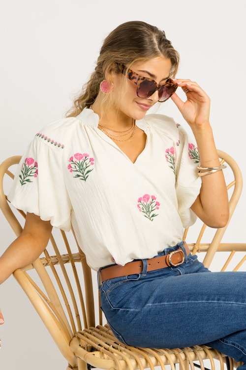 Flower Embroidery Top, Cream