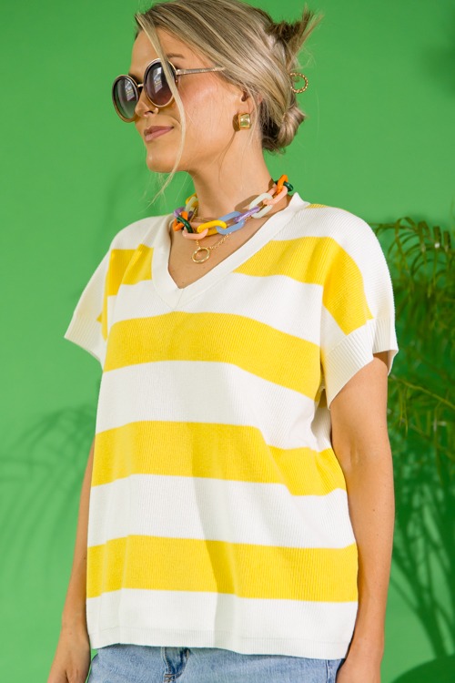 Stripe V-Neck Sweater, Yellow - 0523-196.jpg