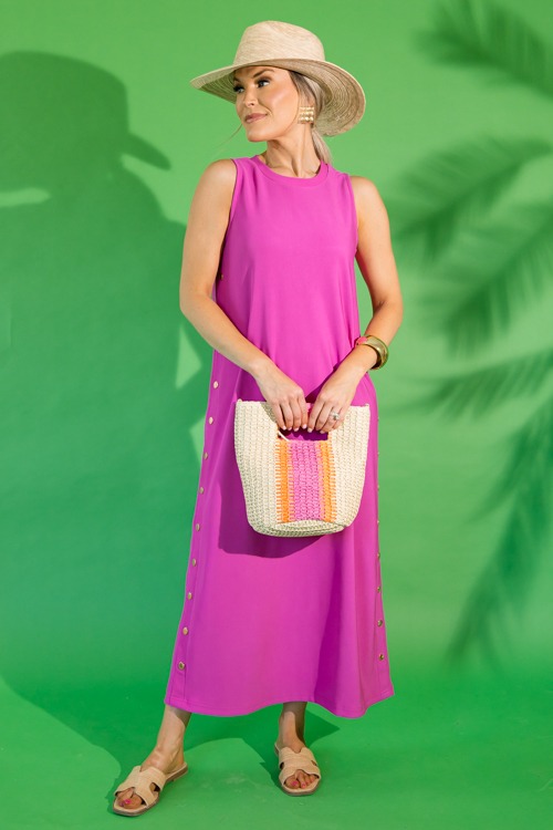 Buttoned Up Rib Midi, Hot Pink