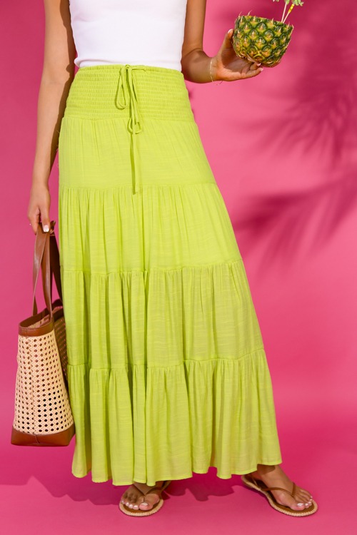 Smock Waist Maxi Skirt, Lime Green