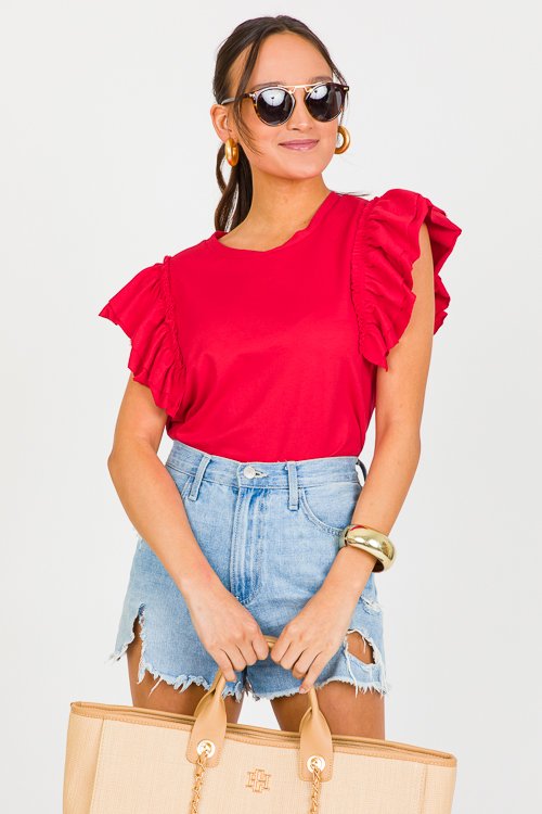 Terry Ruffle Sleeve Top, Cherry