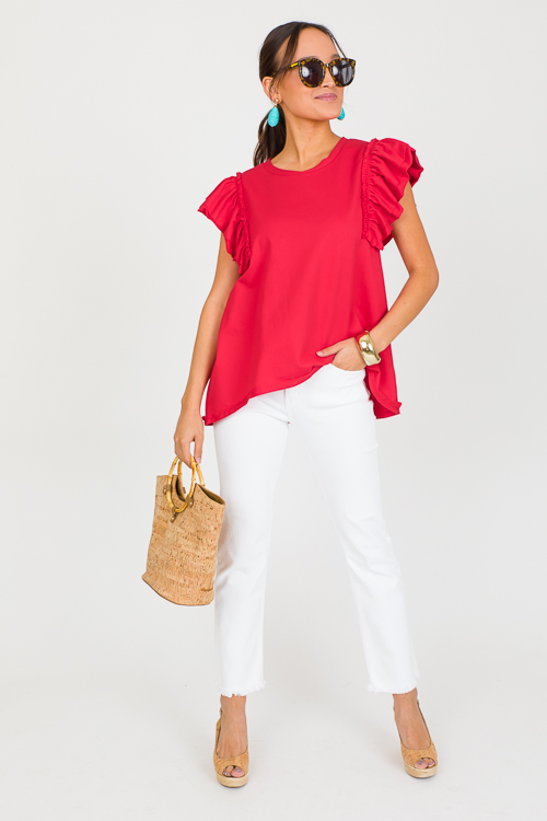 Terry Ruffle Sleeve Top, Cherry