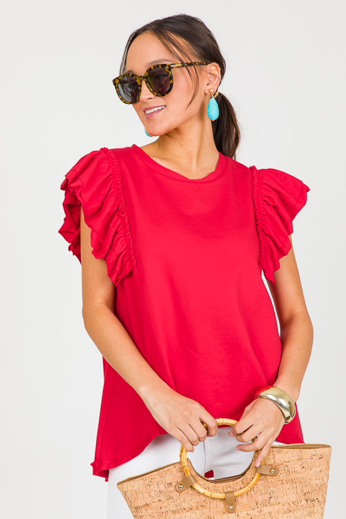 Terry Ruffle Sleeve Top, Cherry