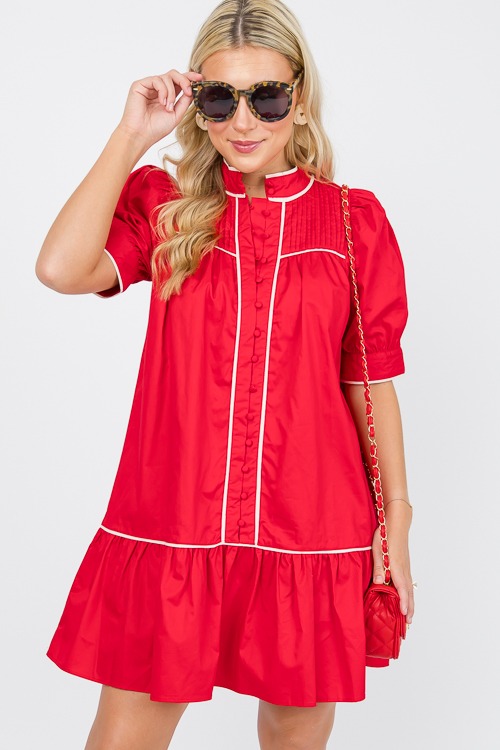 Piper Button Dress, Red