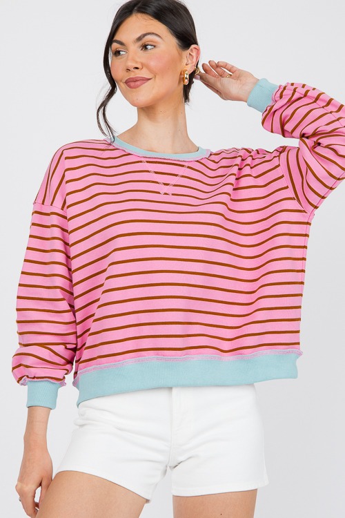Contrast Trim Stripe Pullover
