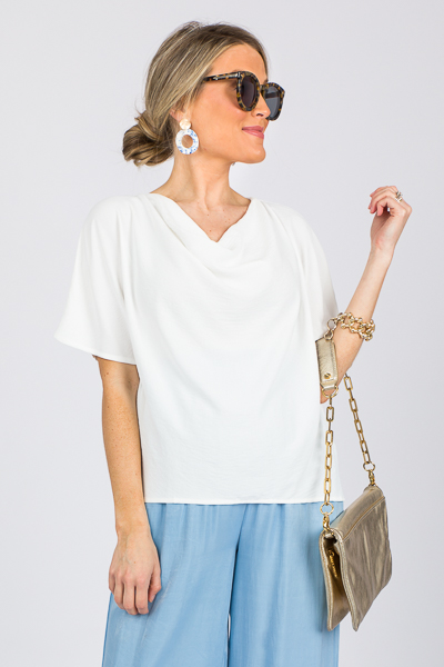 Solid Cowl Neck Blouse, Off White