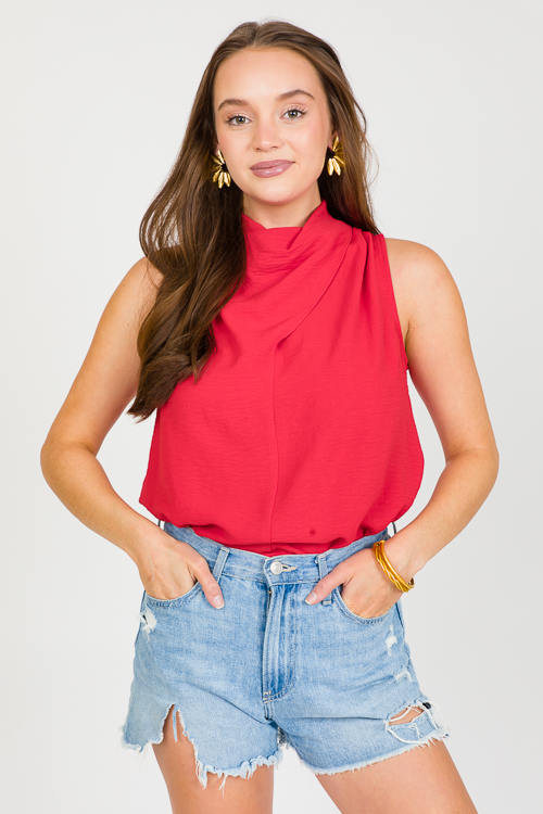 Lena Cowl Neck Blouse, Red