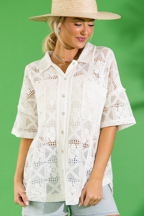 Crochet Button Down, White