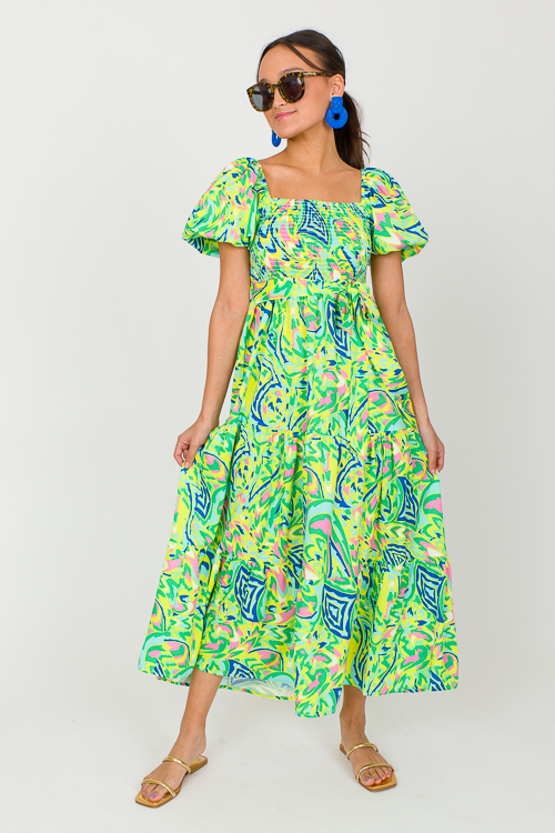 Polly Puff Dress, Green