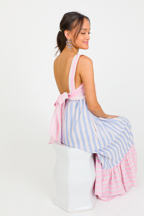 Pink and blue outlet striped maxi dress