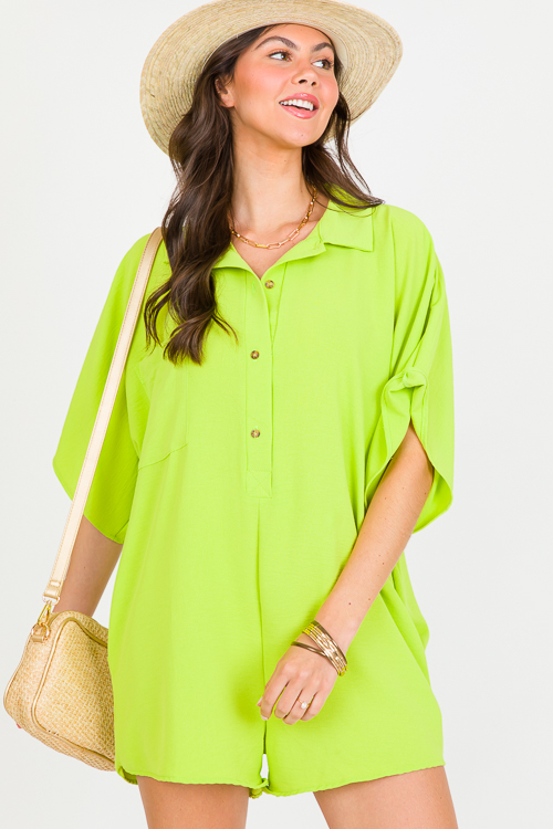 Oversize Button Romper, Lime