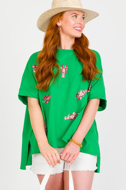 Lobster Sequin Tee, Green