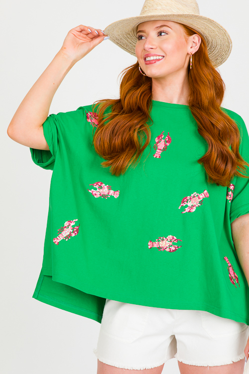 Lobster Sequin Tee, Green