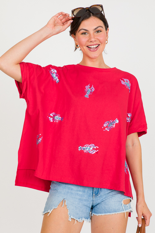 Lobster Sequin Tee, Red