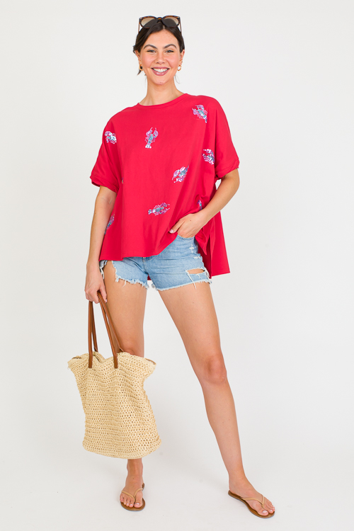 Lobster Sequin Tee, Red