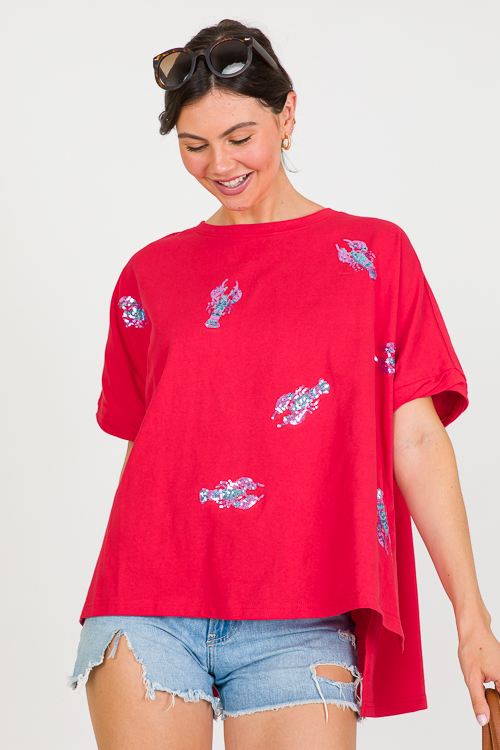 Lobster Sequin Tee, Red