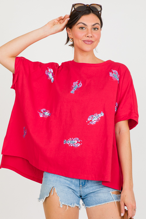 Lobster Sequin Tee, Red