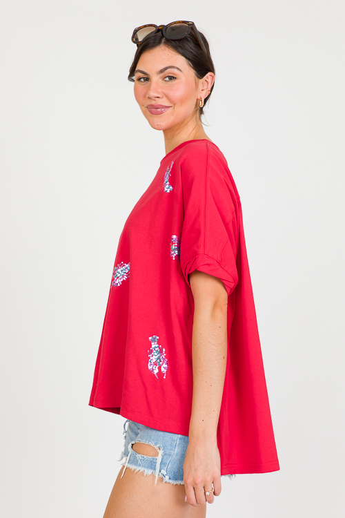 Lobster Sequin Tee, Red