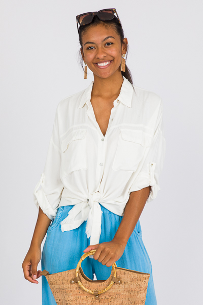 Tabby Fray Button Up, Ivory