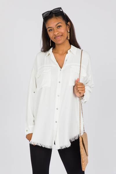 Tabby Fray Button Up, Ivory