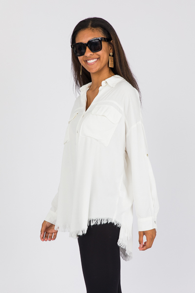 Tabby Fray Button Up, Ivory