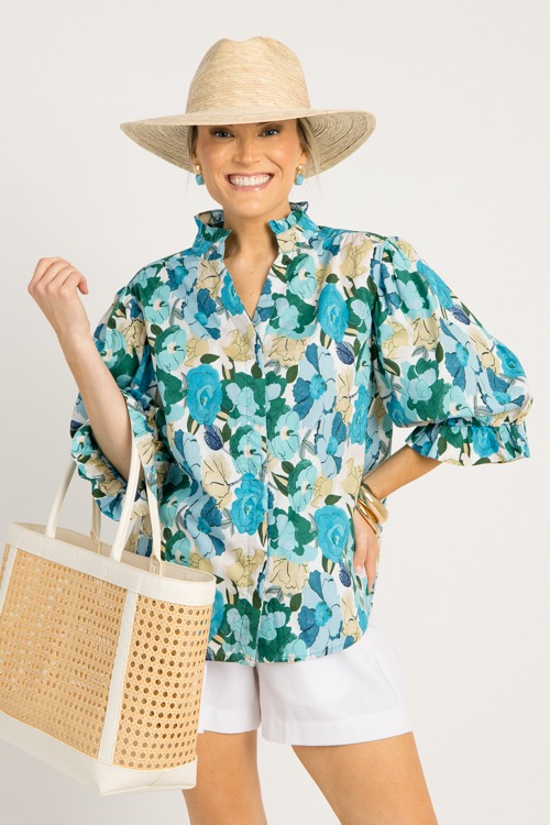 Briana Floral Top, Blue Mix