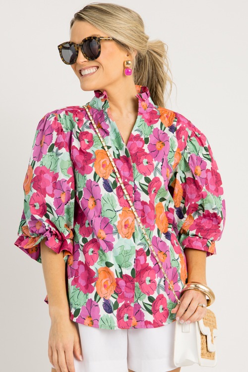 Briana Floral Top, Raspberry Mix