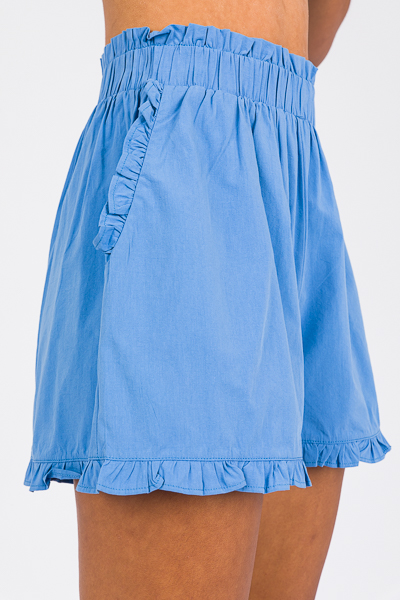 Frilled Pull-On Shorts, Periwinkle