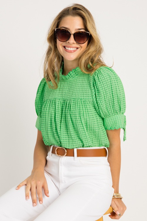 Sweet Checks Scallop Top, Green